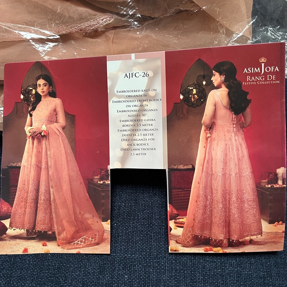 Unstiched Asim Jofa organza 3 piece suit - peach color